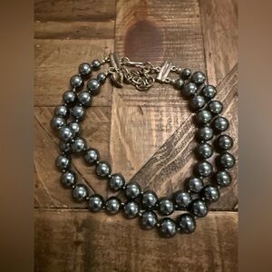 Majorica Dark Gray Double Layer Pearl Necklace 1985 With Certificate And Box